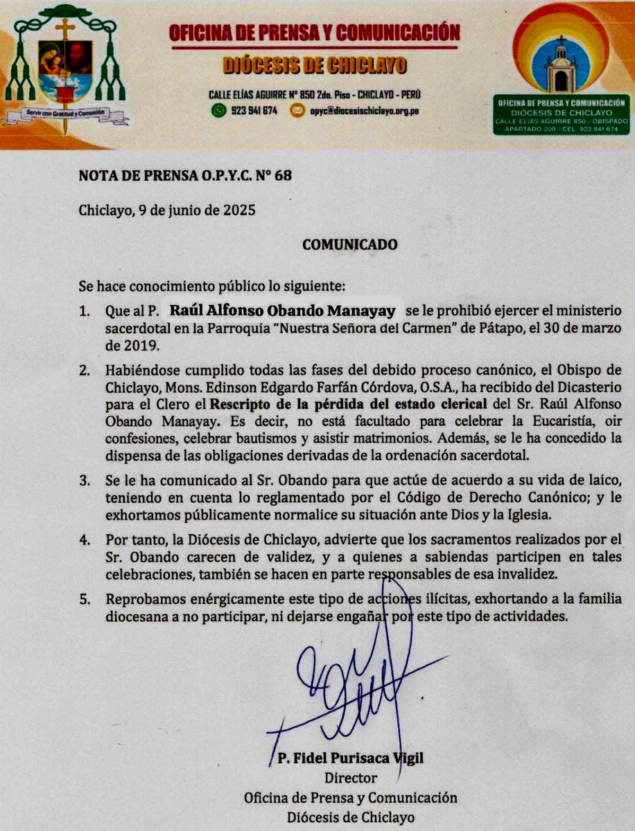 NancyFancy2013's tweet photo. @aciprensa La carta de la Diócesis de Chiclayo no dice el por qué. https://t.co/E8DdAYpQap