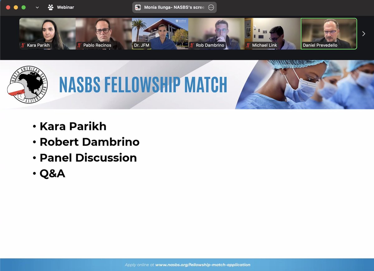 Kara Parikh (@karaparikh) on Twitter photo It was a pleasure to be a panelist with <a href="/RobDambrinoMD/">Rob Dambrino, MD, MPH</a> for last night’s NASBS webinar about the skull base fellowship match. Excited to see what lies ahead for this season’s applicants! <a href="/NASBSorg/">NASBS</a> <a href="/PrevedelloDanny/">Danny Prevedello</a> 🧠 It was a pleasure to be a panelist with <a href="/RobDambrinoMD/">Rob Dambrino, MD, MPH</a> for last night’s NASBS webinar about the skull base fellowship match. Excited to see what lies ahead for this season’s applicants! <a href="/NASBSorg/">NASBS</a> <a href="/PrevedelloDanny/">Danny Prevedello</a> 🧠