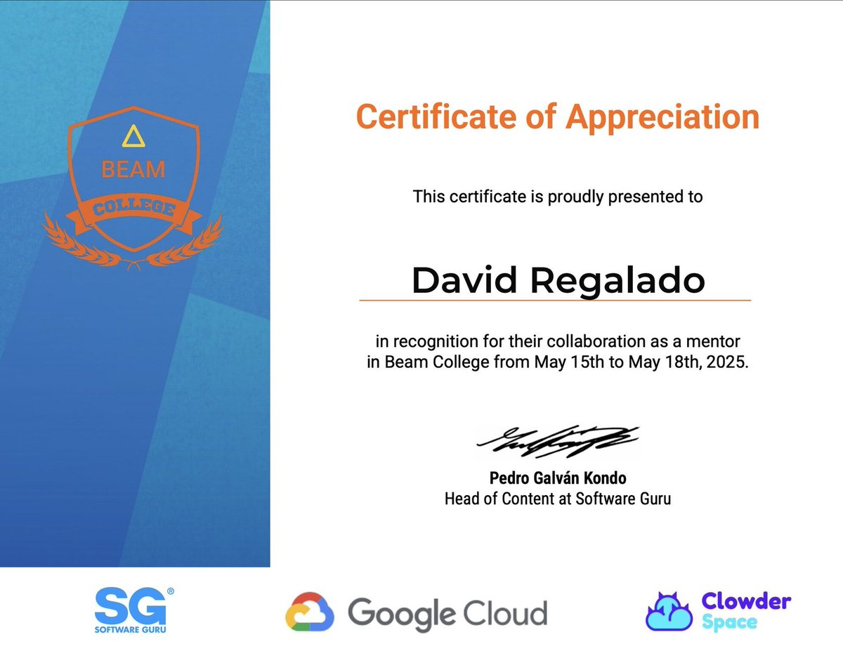 thecodemancer_'s tweet image. 🎊🥳What an absolute blast! I&apos;m beyond excited and incredibly thankful to have received a Certificate of Appreciation for my time as a mentor at Beam College&apos;s Hackathon 2025! 🎉🚀

#dataengineering #apachebeam