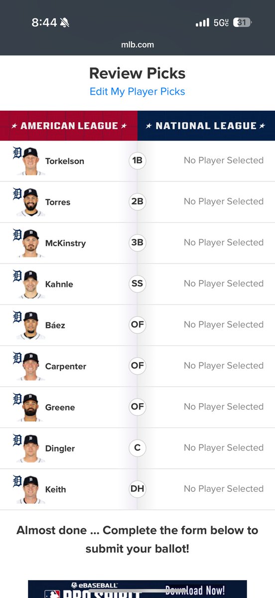 Daily 5x all-Tigers vote submitted