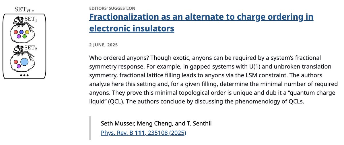 PRB Editors' Suggestion: Fractionalization as an alternate to #ChargeOrdering in #ElectronicInsulators

S. Musser, M. Cheng, and T. Senthil
Phys. Rev. B 111, 235108

➡️ go.aps.org/4kOkclo
#EdSugg @APSPhysics #physics #condmat