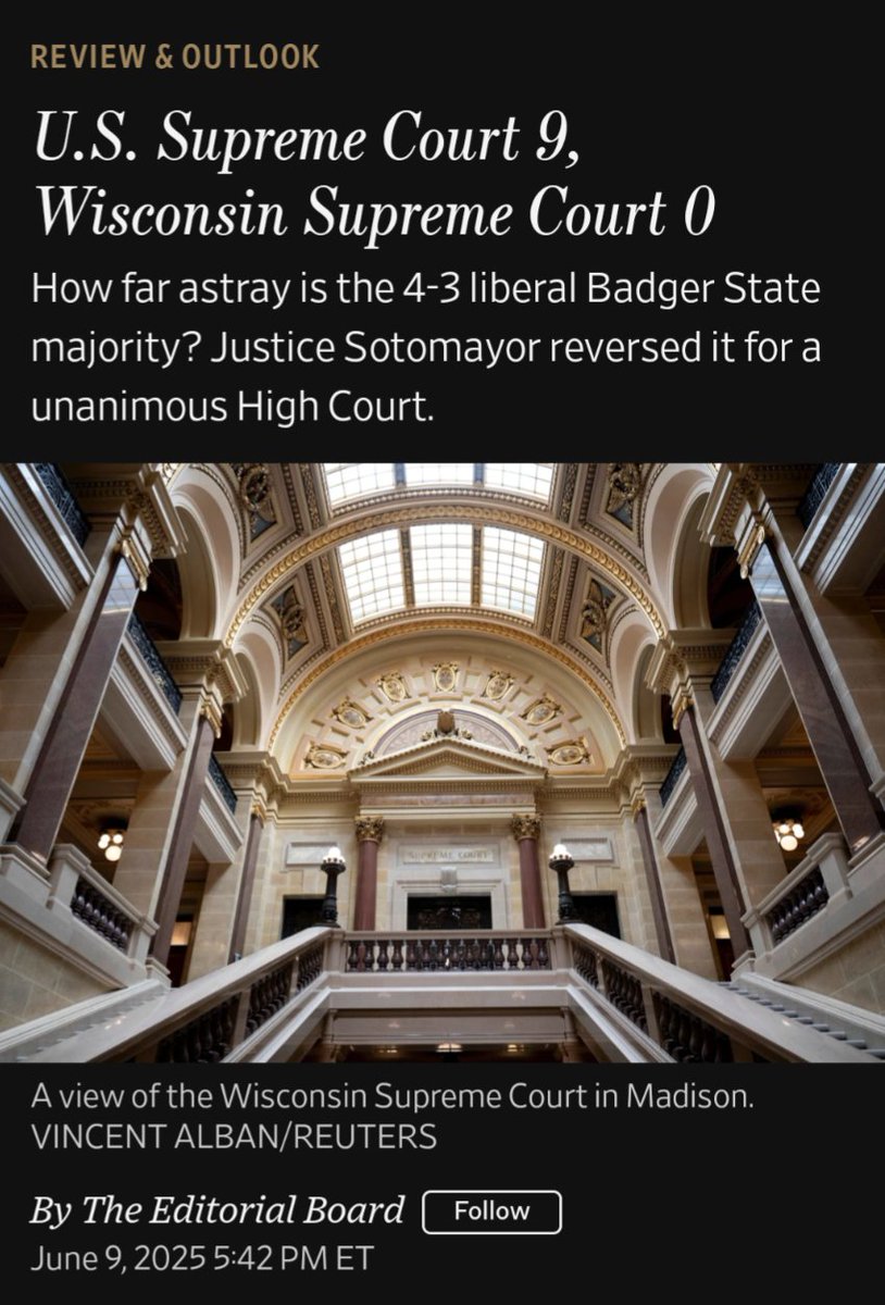 Dan Lennington (@danlennington) on Twitter photo Embarrassing: "Don’t expect this 9-0 smackdown to temper the unrestrained ambitions of Wisconsin’s four leftwing Justices." <a href="/WSJ/">The Wall Street Journal</a> Embarrassing: "Don’t expect this 9-0 smackdown to temper the unrestrained ambitions of Wisconsin’s four leftwing Justices." <a href="/WSJ/">The Wall Street Journal</a>
