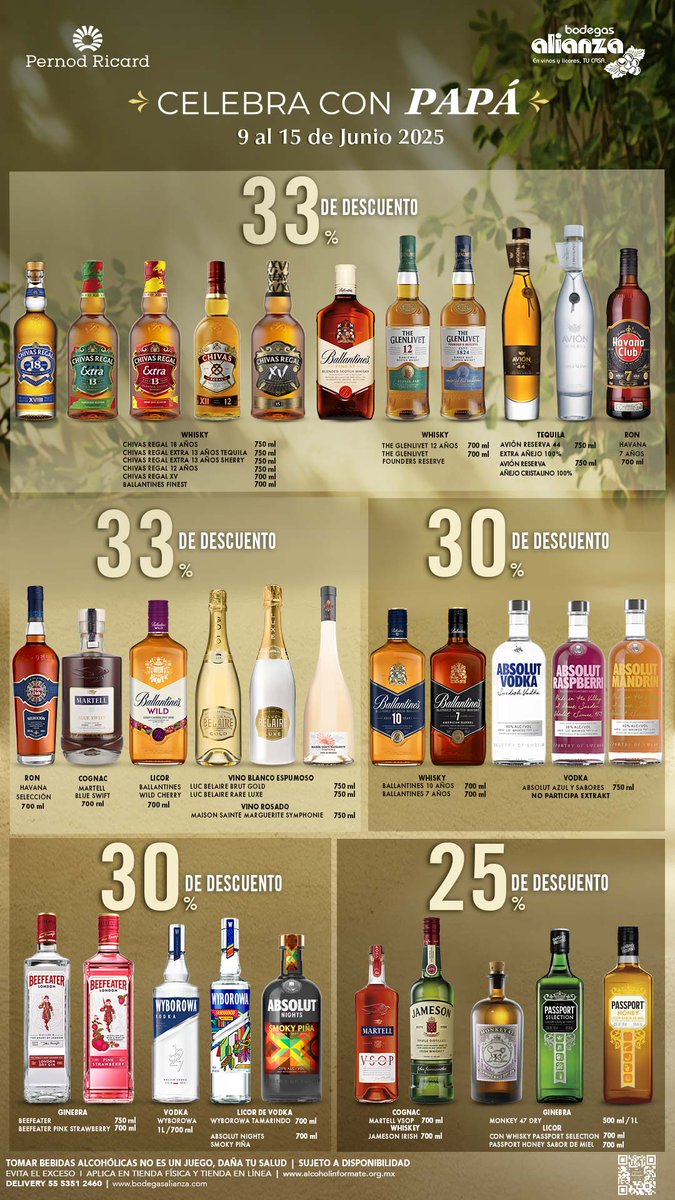 Las etiquetas favoritas de papá con grandes descuentos. Disponible en la tienda en línea y tiendas físicas.
bodegasalianza.com/ofertas-pernod…