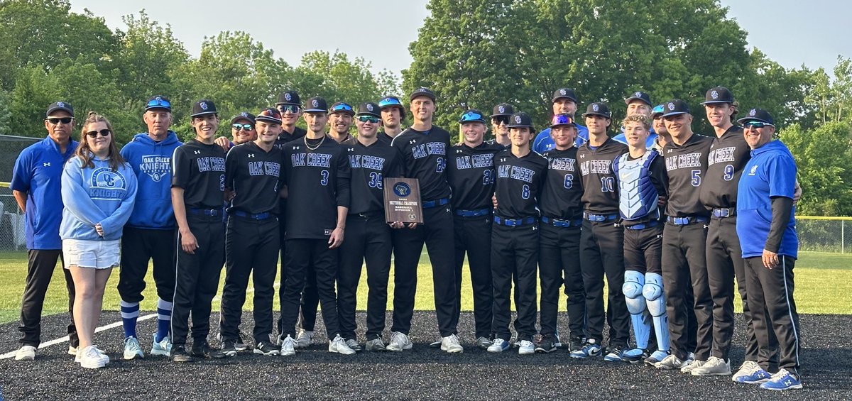 Oak Creek HS Baseball (@ocreekbaseball) on Twitter photo STATE BOUND
Knights (23-5) defeat Union Grove 3-0 and are headed back to State!
<a href="/JaydenPryor_/">Jayden Pryor</a> W, 5 1/3 IP, 4K
Ben Mills: SV, 1 2/3, 2K
<a href="/endres_mack27/">Mack Endres</a> 2-3, R
Brady Martin RBI
<a href="/Jaxvilly/">Jackson Villarreal</a> RBI single
<a href="/MaxHoagland3/">Max Hoagland</a> 2 SB, R STATE BOUND
Knights (23-5) defeat Union Grove 3-0 and are headed back to State!
<a href="/JaydenPryor_/">Jayden Pryor</a> W, 5 1/3 IP, 4K
Ben Mills: SV, 1 2/3, 2K
<a href="/endres_mack27/">Mack Endres</a> 2-3, R
Brady Martin RBI
<a href="/Jaxvilly/">Jackson Villarreal</a> RBI single
<a href="/MaxHoagland3/">Max Hoagland</a> 2 SB, R