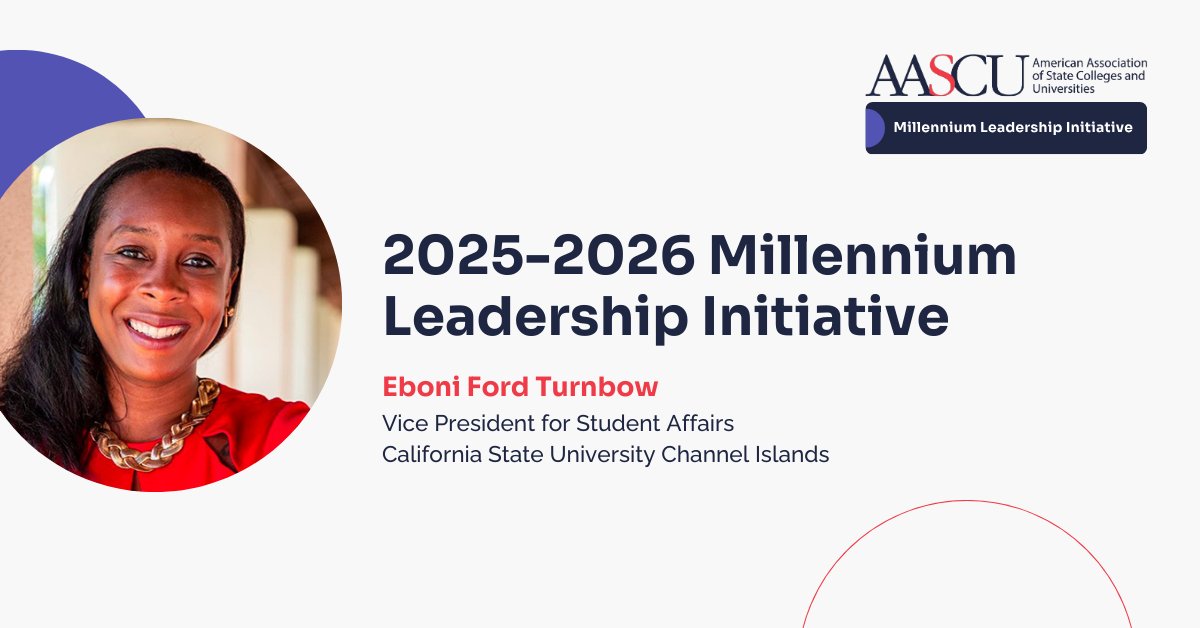 CSU Channel Islands (@csuci) on Twitter photo 🎉 Congratulations to our Vice President for Student Affairs, Dr. Eboni Ford Turnbow, on her selection to the <a href="/AASCU/">AASCU</a>  2025-2026 Millennium Leadership Initiative - a program designed to prepare future leaders in higher ed. 🎓  Learn more at bit.ly/45dW1It #CSUCI #MLI2025 🎉 Congratulations to our Vice President for Student Affairs, Dr. Eboni Ford Turnbow, on her selection to the <a href="/AASCU/">AASCU</a>  2025-2026 Millennium Leadership Initiative - a program designed to prepare future leaders in higher ed. 🎓  Learn more at bit.ly/45dW1It #CSUCI #MLI2025