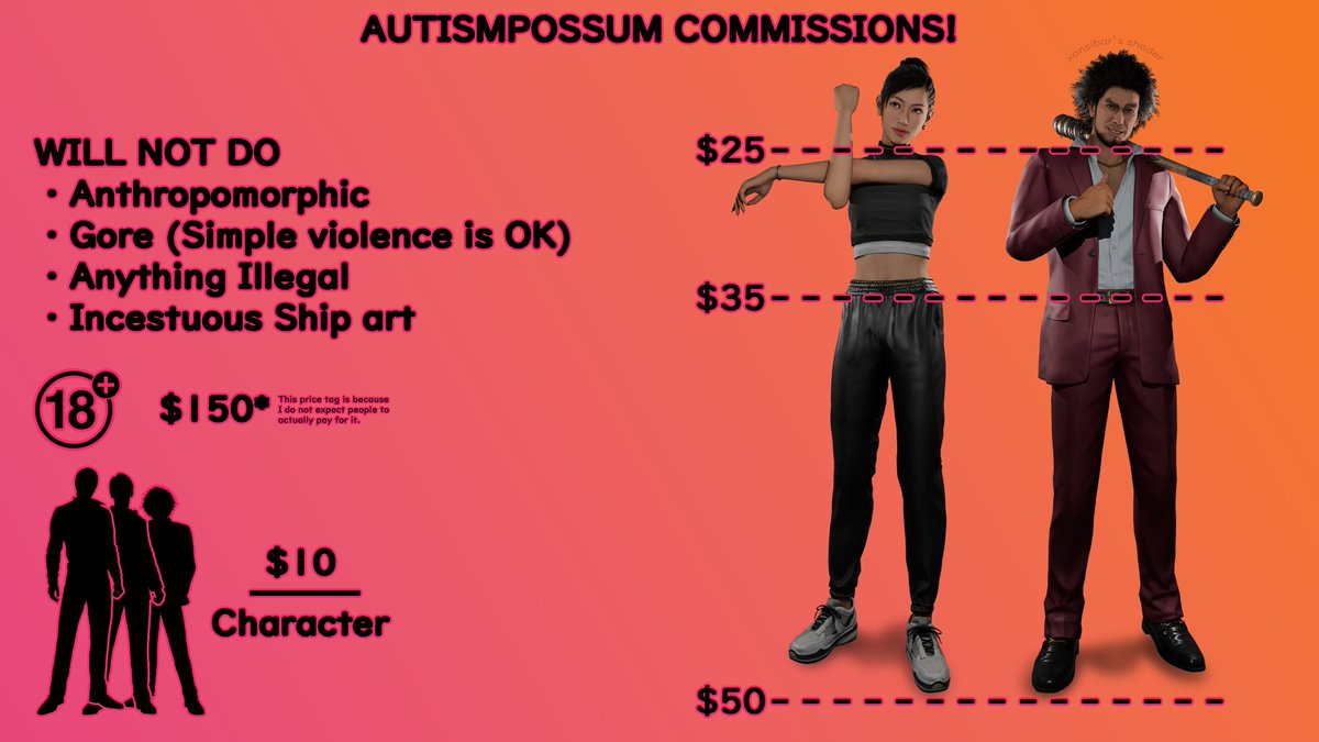 autismpossum's tweet image. C〇MMISSI〇NS ARE OPEN!
*prices will be adjusted to paypal's tax
You can pay by checking out the link in my bio ^^ ! (DM before ordering)