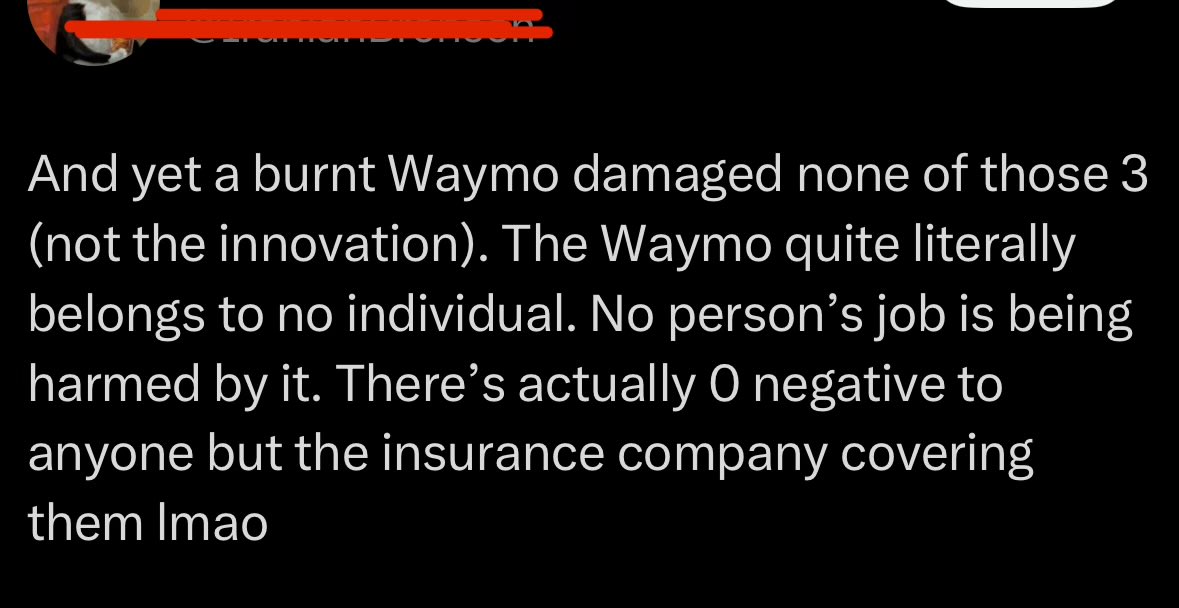 genuinely, how does one explain to a person like this that it is extremely negatively impactful, at the population level, to have people running around in the street screaming and setting cars on fire