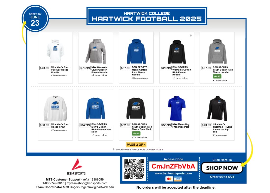 HartwickFball's tweet image. The Hartwick Hawks Football Team Store is officially open! 🏈
Close: June 23rd 2025 ⏳
Shop Here: bsnteamsports.com/shop/CmJnZFbVbA
#SOAR 🔵⚪️