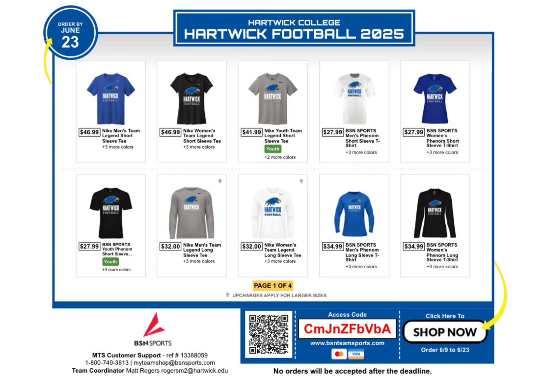 HartwickFball's tweet image. The Hartwick Hawks Football Team Store is officially open! 🏈
Close: June 23rd 2025 ⏳
Shop Here: bsnteamsports.com/shop/CmJnZFbVbA
#SOAR 🔵⚪️