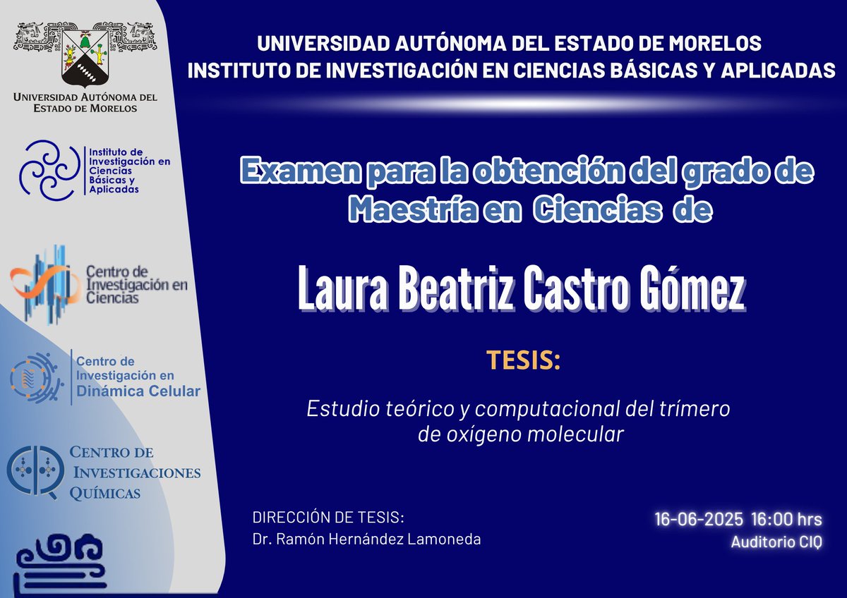 #examendegrado
#PosgradoEnCiencias
¡¡¡ #CIQ te desea lo mejor !!! El #Posgrado en #Ciencias área #Química se complace en hacer de su conocimiento el examen para obtener el grado de Maestra a la Lic. LAURA BEATRIZ CASTRO GOMEZ
¡ F E L I C I D A D E S ! 
#orgullociq
#UAEM