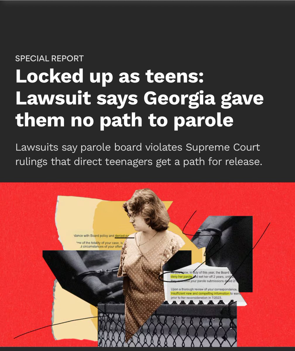southerncenter's tweet photo. Read @ajcnews Allie Gross's piece about two people who have spent decades in prison for childhood offenses. They are suing the GA parole board for violating SCOTUS rulings that say teens get a path out of prison. https://t.co/ib2PjvaxJE https://t.co/p3G53GFV0p