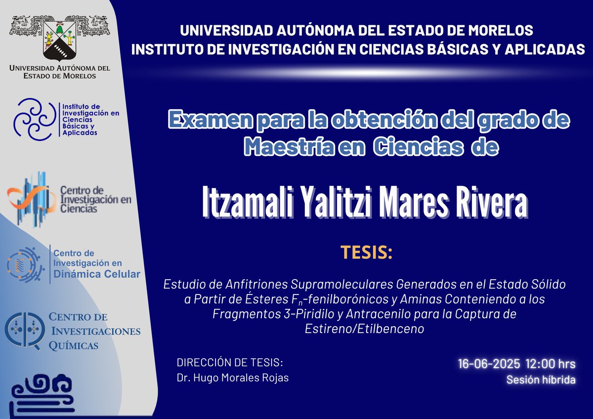 #examendegrado
#PosgradoEnCiencias
¡¡¡ #CIQ te desea lo mejor !!! El #Posgrado en #Ciencias área #Química se complace en hacer de su conocimiento el examen para obtener el grado de Maestra a la Lic. ITZAMALI YALITZI MARES RIVERA
¡ F E L I C I D A D E S ! 
#orgullociq
#UAEM