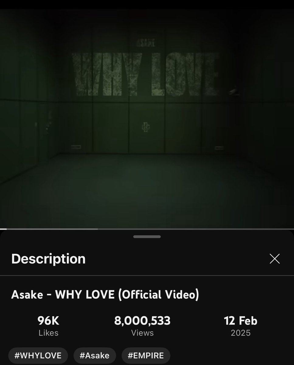 🚨: <a href="/asakemusik/">ASAKE</a> “WHY LOVE” official video surpassed 8Ⓜ️ views on YouTube 🔥