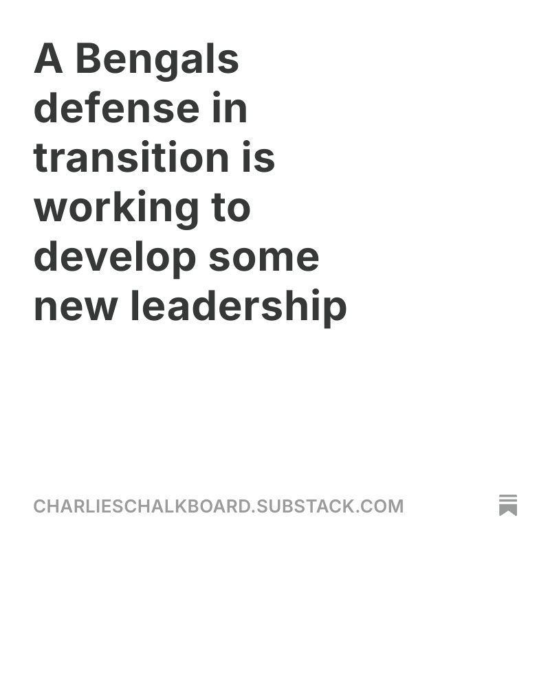 The Bengals' defense will need three new captains this season. Also, the unit's best player (Trey Hendrickson) is holding out, and its biggest addition (Shemar Stewart) is holding in. 

Looking at the current leadership of the Bengals' defense. 

charlieschalkboard.substack.com/p/a-bengals-de…