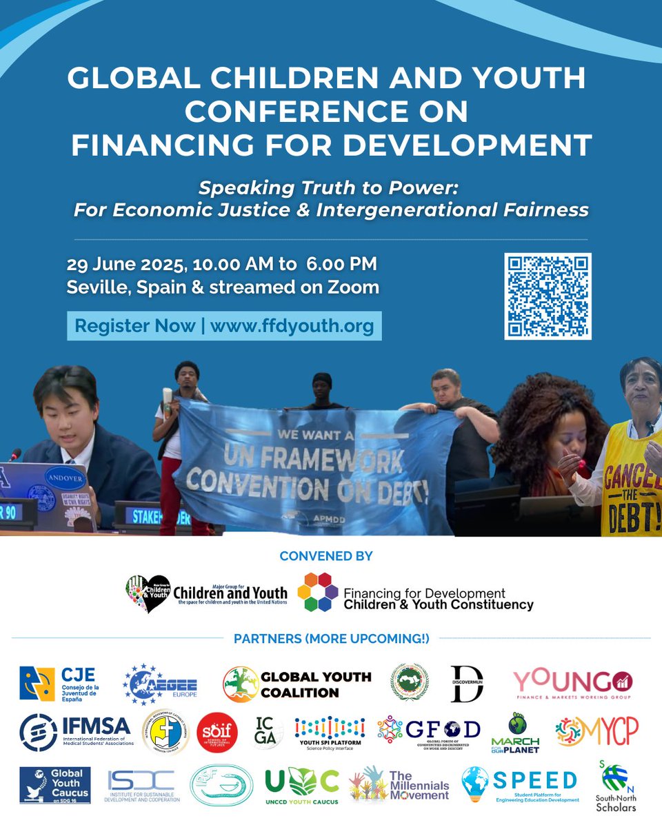 🌟 Announcing the Global Youth &amp; Children Conference on Financing for Development! 🌍

📢 The Conference is a pivotal moment to reshape finance for intergenerational fairness. Youth voices MUST be centered!

🔗 Register NOW (free!) ➡ ffdyouth.org (in-person &amp; Zoom)