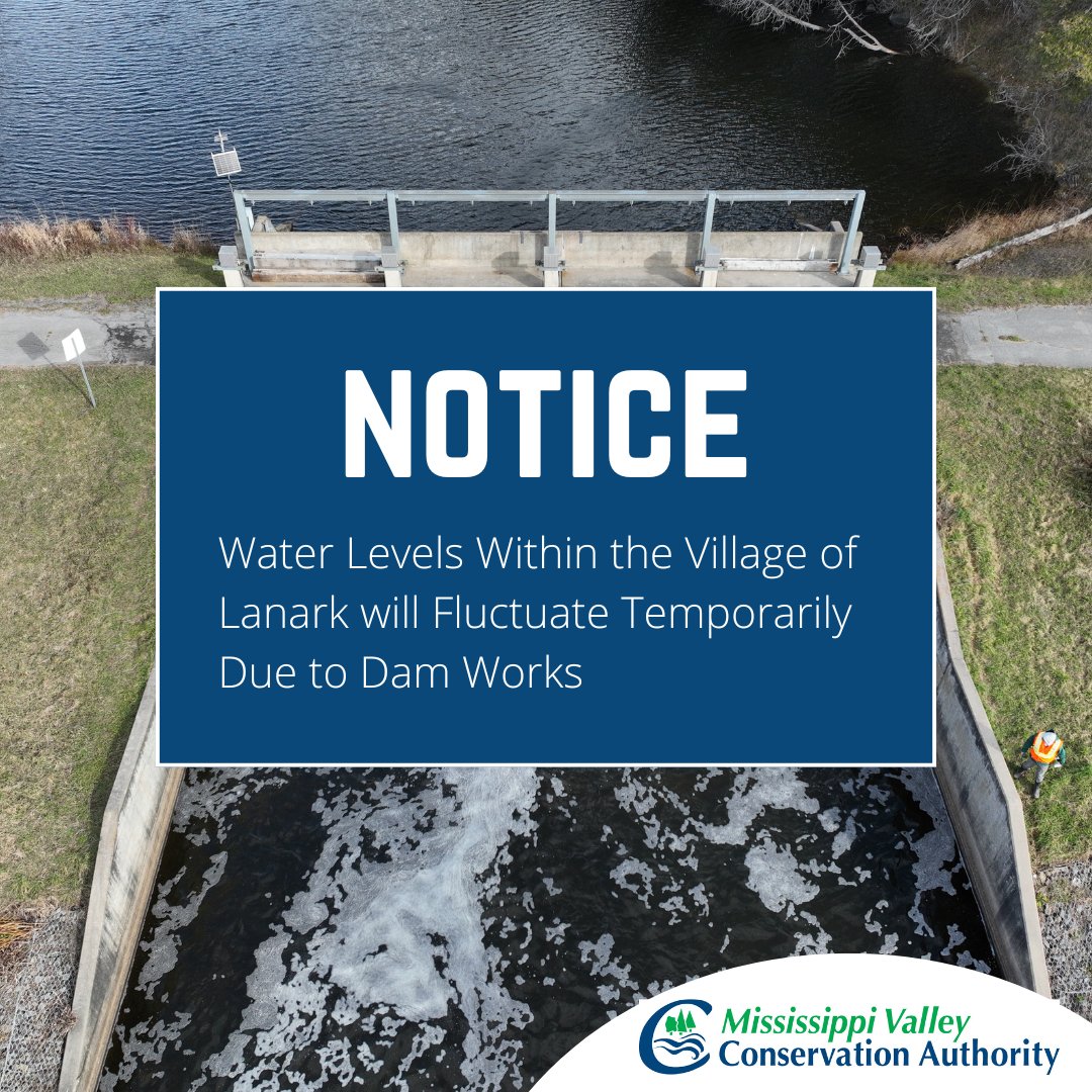 MVCA will be conducting dam operations on Thursday and Friday, June 12–13, 2025, to support scheduled field inspections.  For information visit: mvc.on.ca/lanark-levels-…
Thank you for your patience and support as we complete this important project!