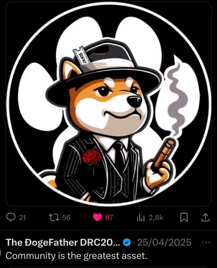 Tribute to The ĐogeFather $DFAT (@dogefather_dfat) on Twitter photo Dear $DFAT Community,
Our friend Piccolo, <a href="/DogeFatherDRC20/">The ĐogeFather DRC20 $DFAT</a> on $Doge behind $DFAT passed away but will be remembered always.
Due to the absence of the leader,
prominent community members have took on the mantle to push $DFAT to the next level .
together, as a COMMUNITY 🐾🖤🐕🔫 Dear $DFAT Community,
Our friend Piccolo, <a href="/DogeFatherDRC20/">The ĐogeFather DRC20 $DFAT</a> on $Doge behind $DFAT passed away but will be remembered always.
Due to the absence of the leader,
prominent community members have took on the mantle to push $DFAT to the next level .
together, as a COMMUNITY 🐾🖤🐕🔫