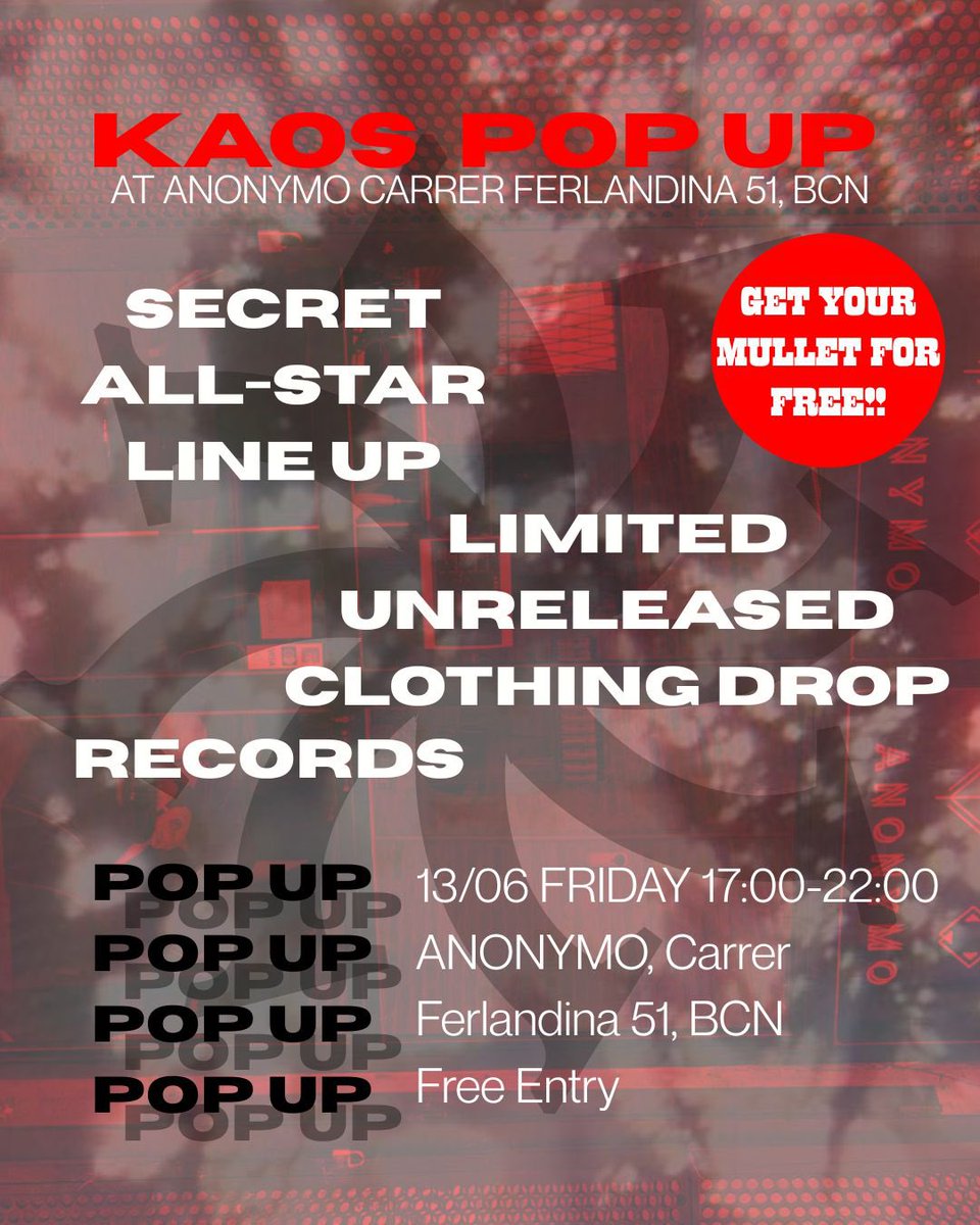 Bringing the KAOS in a double round this weekend in Barcelona. 
After a showcase in Razzmatazz on Thursday we will be delivering one of a kind KAOS complete experience on Friday 13.06.

Expect loud music with an all-star line up, limited unreleased clothing drop, records and free