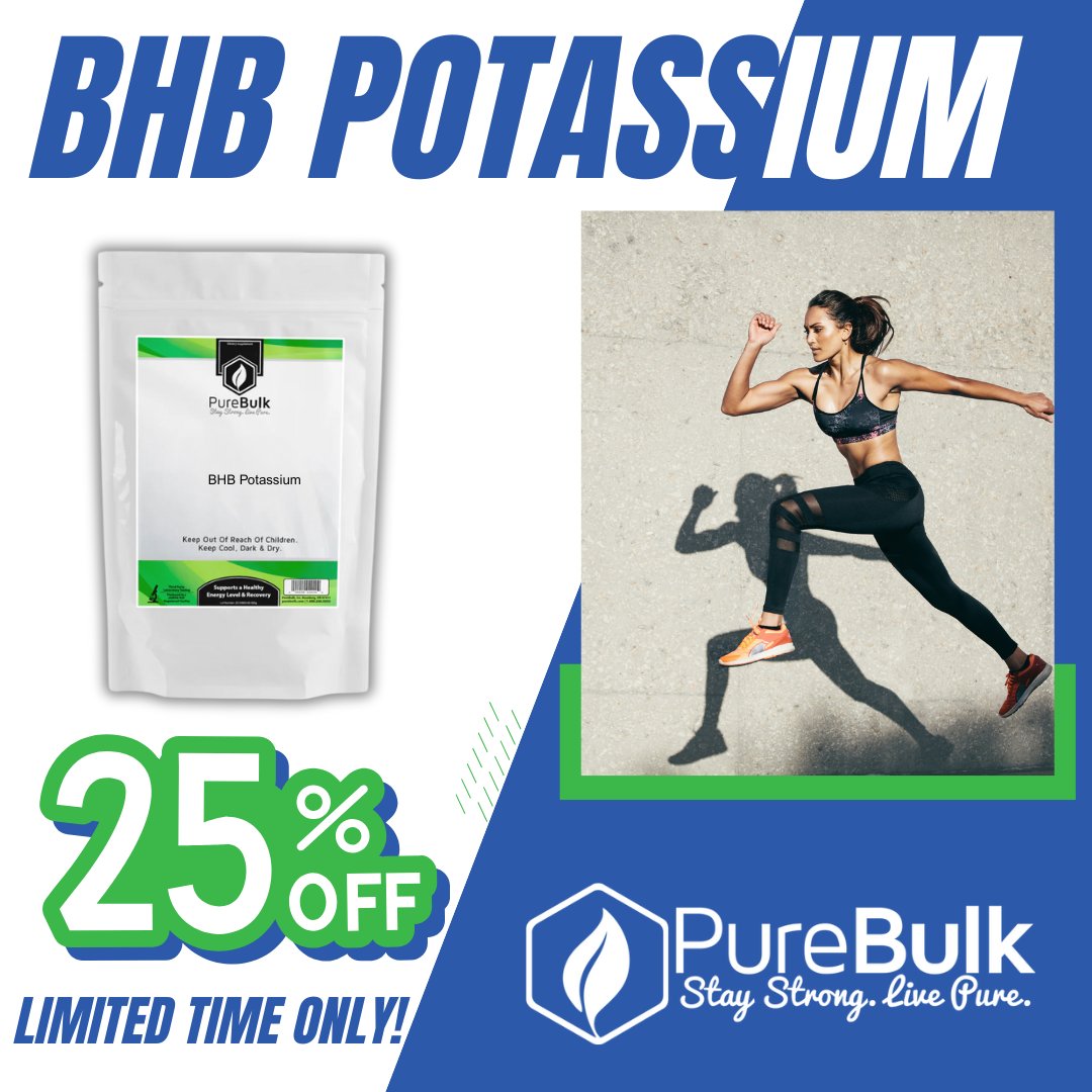 PureBulk's tweet image. Hit your stride with BHB Potassium! 🏃♀️ Whether you're running, lifting, or living actively, this supplement helps maintain your energy and aids in recovery. Don't miss out on 25% off!