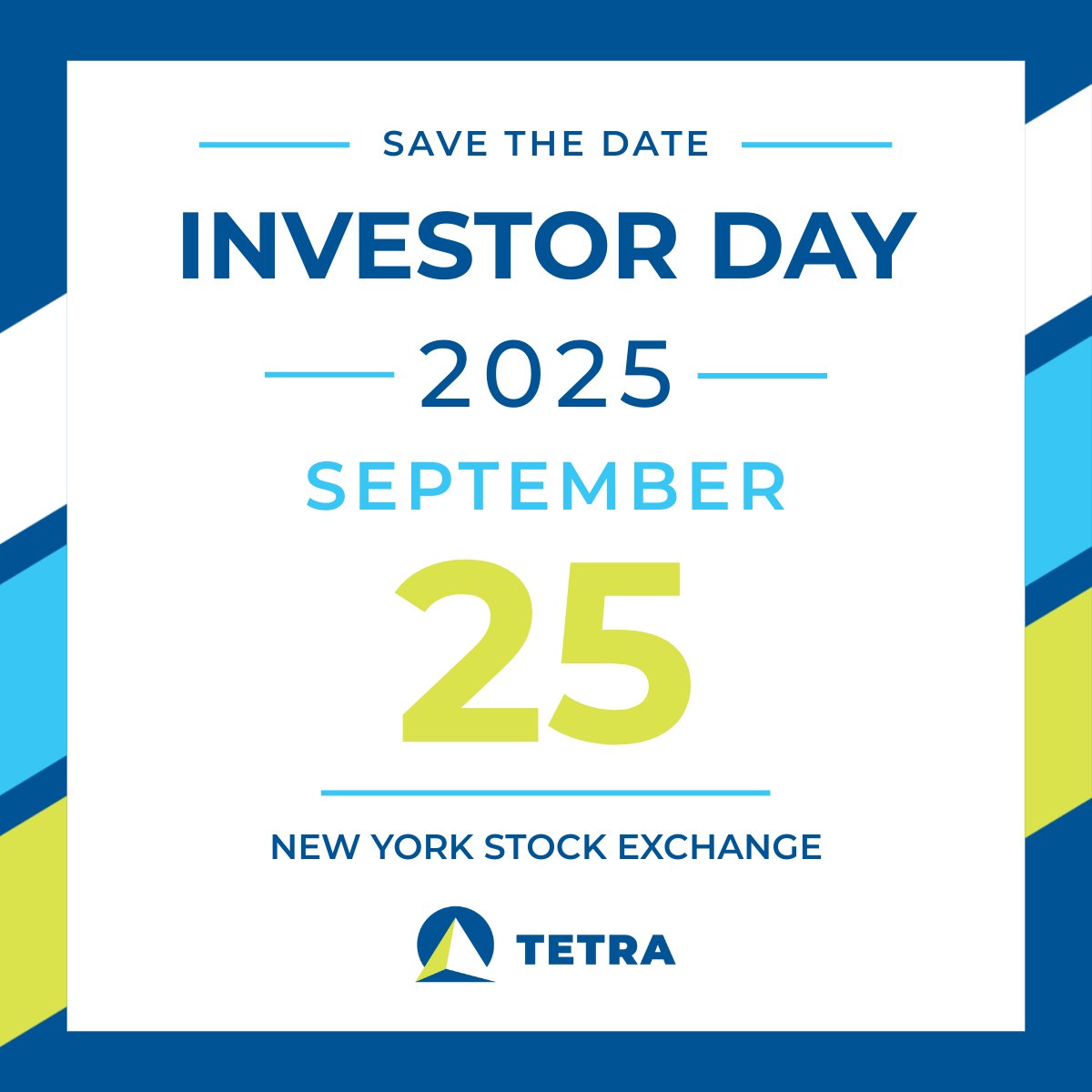 TETRA to host Investor Day on Sept 25, 2025, at NYSE! Expect exec presentations, videos on our engineering &amp; R&amp;D, plus a Q&amp;A. 
 
Advance registration required. Please contact investor@onetetra.com for details.

Read the full press release here: hubs.la/Q03ryZtY0

#OneTETRA