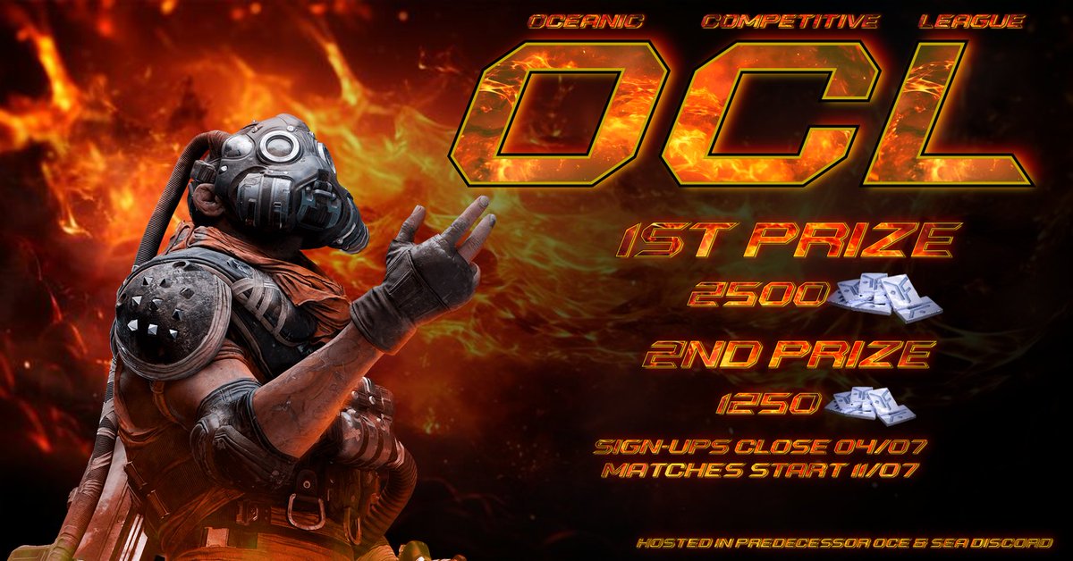 PredOCEDiscord's tweet photo. 🌊 OCE &amp; ASIA, the wait is over!

Introducing the Oceanic Competitive League (OCL) — a community-driven Predecessor tournament launching this July!

💰 3,750 Platinum in prizes
🔥 Competitive spirit reborn
🎮 New &amp; returning players welcome
 https://t.co/d4v5sUUXAR #predecessor https://t.co/r4z7VojcwS