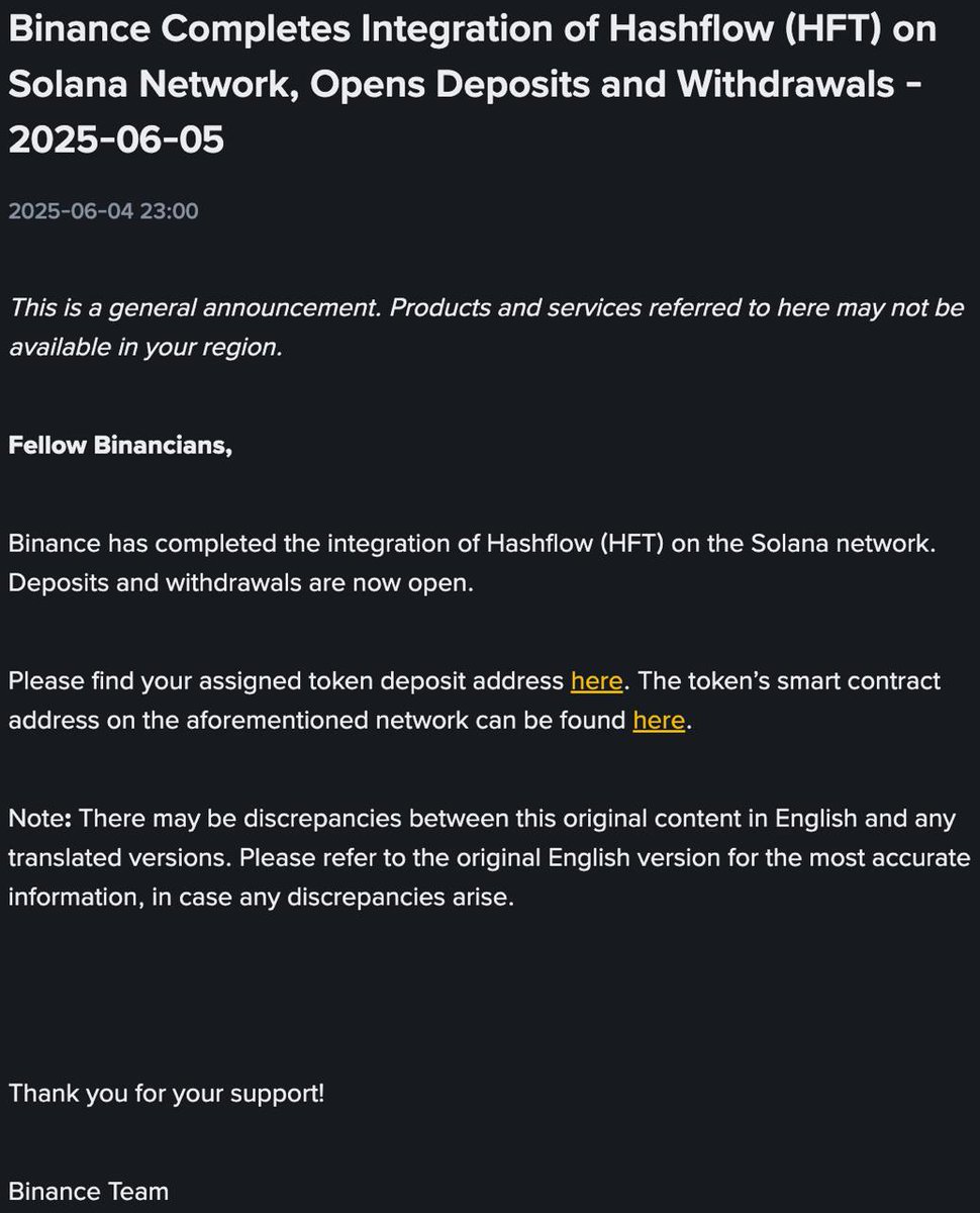 $HFT is now live on Solana, and deposits &amp; withdrawals via <a href="/binance/">Binance</a> are open.

A new chain. Faster Execution. Broader reach.
Welcome, Solana army. Let’s flow.