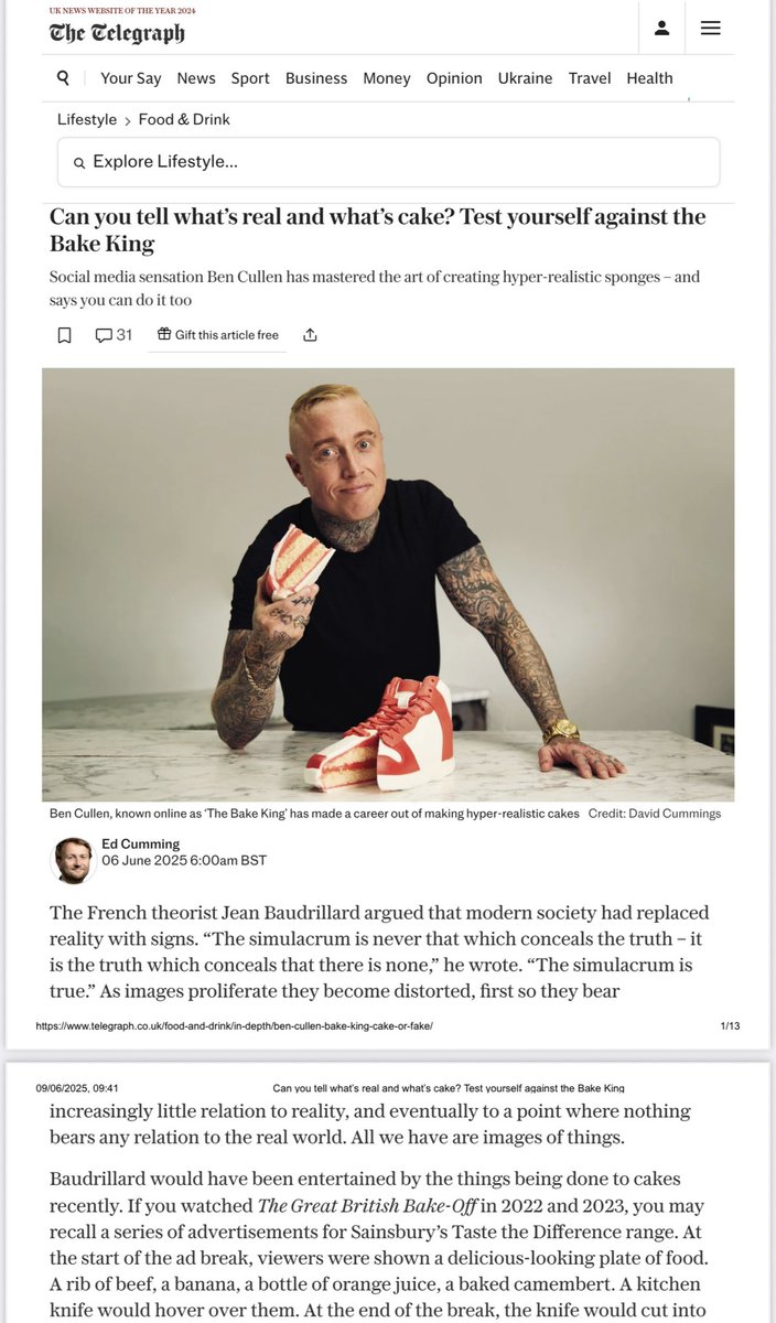 Reubes's tweet image. Cake or Fake by @The_Bakeking is out this Thursday 12th June and here’s some of this week’s press. @TheTelegraph__ telegraph.co.uk/food-and-drink… @TheSun thesun.ie/fabulous/15339… @womensown Link to buy is: linktr.ee/cakeorfake