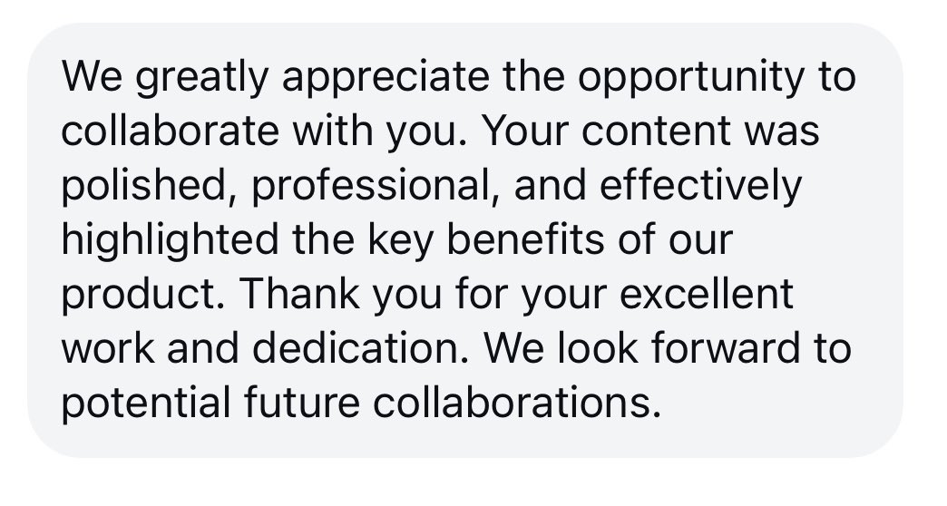 Feels great when brands provide great reviews and love to work together again!! 

#ugclife #ugc #UGCcreator #ugccommunity #ugccreatorneeded