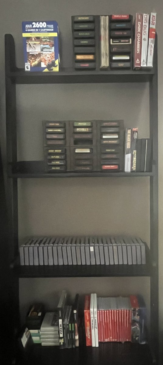 GreenWizardGame's tweet image. Organized my collection of #videogames. There are 10 different systems represented.

- Atari 2600
- NES
- SNES
- Famicom
- Super Famicom 
- PlayStation
- PlayStation 2
- Sega Genesis 
- Wii
- Switch