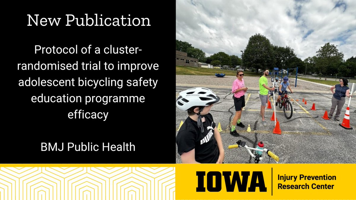 UIowa Injury Center (@uiiprc) on Twitter photo A new study <a href="/uiowa/">University of Iowa</a> is evaluating the impact of a #bicycle safety education program for young adolescents using a cluster-randomized trial. Participants record their #bike rides before and after the program to measure safety behaviors and incidents, with some also receiving parent A new study <a href="/uiowa/">University of Iowa</a> is evaluating the impact of a #bicycle safety education program for young adolescents using a cluster-randomized trial. Participants record their #bike rides before and after the program to measure safety behaviors and incidents, with some also receiving parent