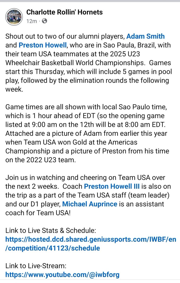 RollinHornets's tweet photo. 2 alumni players on the ground in Sao Paulo, Brazil with Team USA' U23 Wheelchair Basketball team.
#Gettingbettertogether https://t.co/Axw3tuMdQe