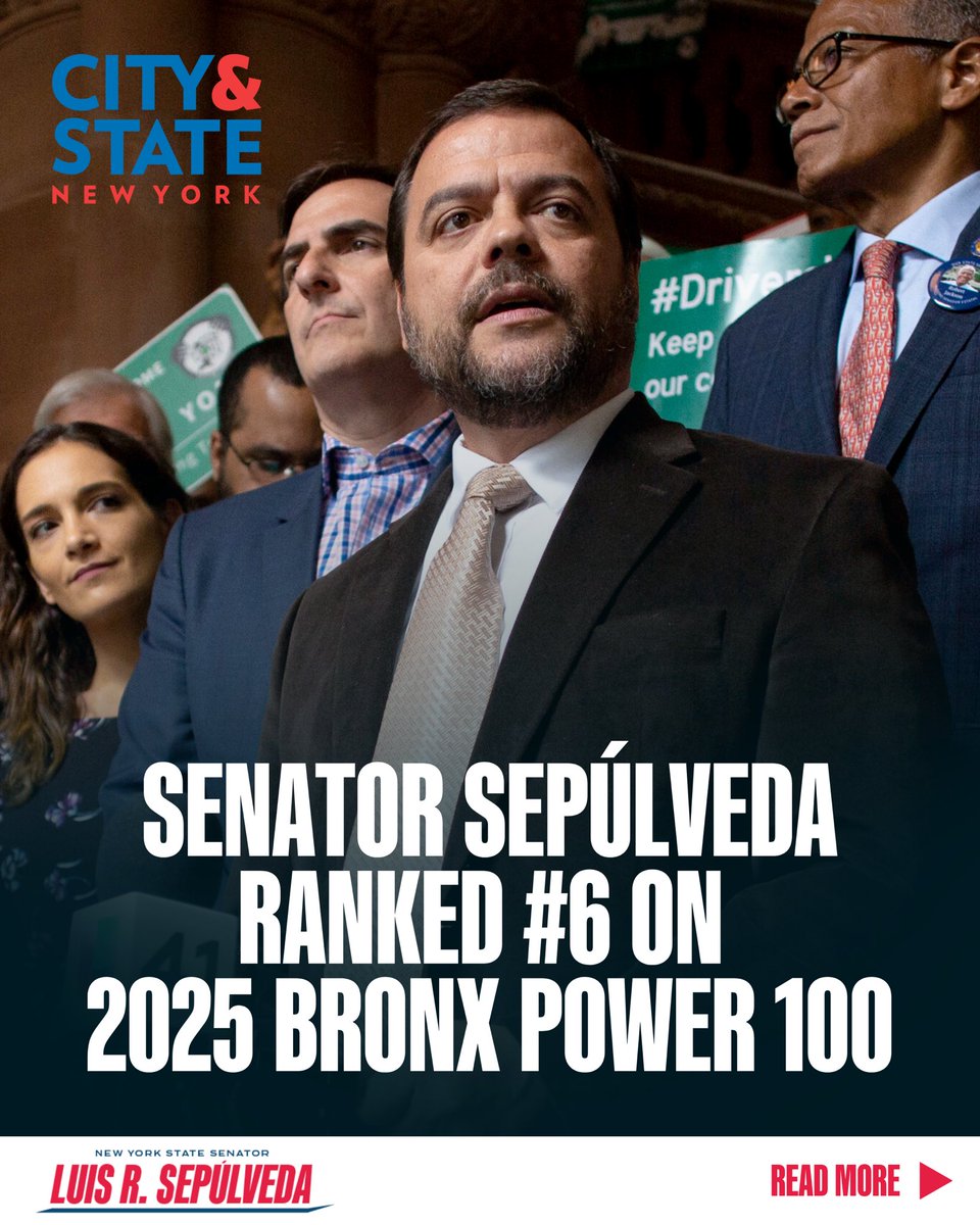 nysensepulveda's tweet image. Ranked #6 on the 2025 Bronx Power 100! Honored to be recognized for championing immigrant rights, education, and equity. #BronxPower100 #LuisSepulveda #DREAMAct #GreenLightLaw
¡Puesto #6 en el Bronx Power 100 de 2025! Un honor ser reconocido por defender los derechos de los…