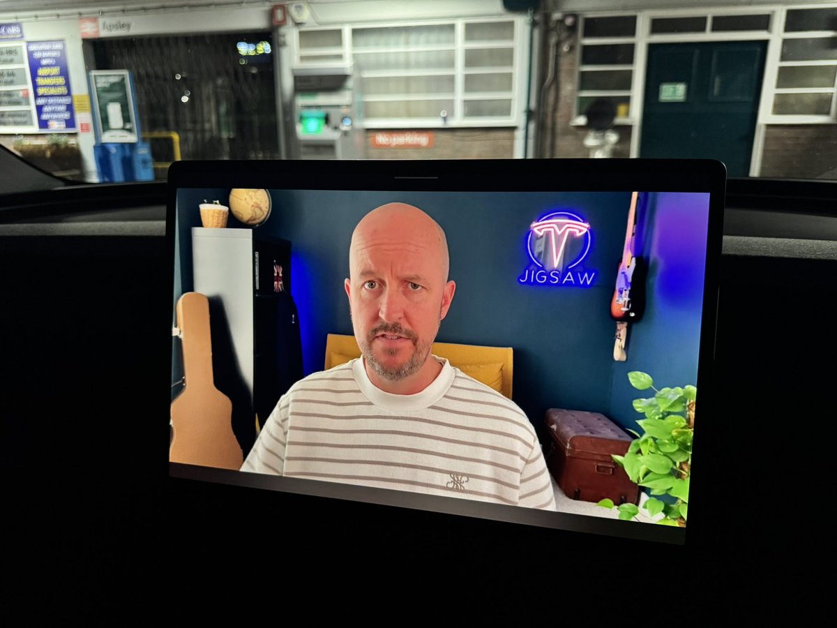 Watching <a href="/TeslaJigsaw/">Will</a> on YouTube in my Tesla to catch up on Tesla news whilst waiting for wifey at the railway station. 

If you want to keep up with Tesla news, give Will a follow and and look out for this video here: youtu.be/fZ0IJ_TgynI?si…