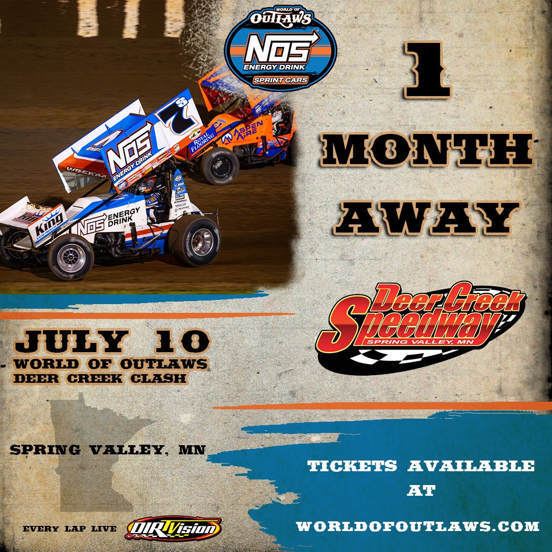 World of Outlaws (@worldofoutlaws) on Twitter photo It’s been 8 years since the World of Outlaws <a href="/NosEnergyDrink/">NOS Energy Drink</a> Sprint Cars visited Minnesota’s <a href="/DeerCreekSpeed/">Deer Creek Speedway</a>, but the wait ends in a month!
𝐓𝐈𝐂𝐊𝐄𝐓𝐒 🎟️ bit.ly/DeerCreekTix25 It’s been 8 years since the World of Outlaws <a href="/NosEnergyDrink/">NOS Energy Drink</a> Sprint Cars visited Minnesota’s <a href="/DeerCreekSpeed/">Deer Creek Speedway</a>, but the wait ends in a month!
𝐓𝐈𝐂𝐊𝐄𝐓𝐒 🎟️ bit.ly/DeerCreekTix25