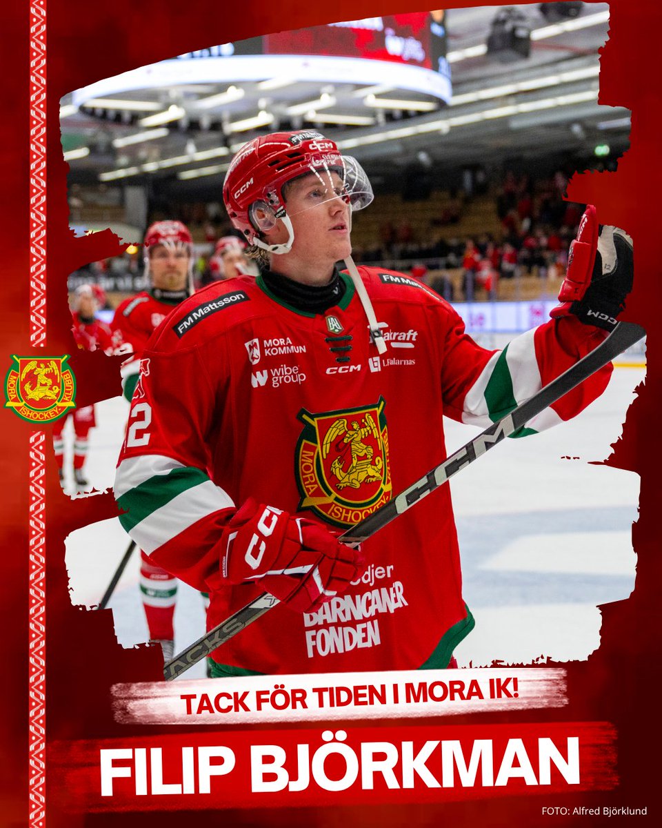 Filip Björkman lämnar Mora IK för spel i SHL.

Vi tackar Filip för hans insatser i Mora IK och önskar honom ett stort lycka till framöver!