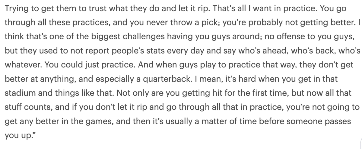 KP_Show's tweet image. 49ers HC Kyle Shanahan is not a fan of tracking practice stats:
"They used to not report people's stats every day and say who's ahead, who's back, who's whatever. You could just practice. And when guys play to practice that way they don't get better at anything."
Full answer: