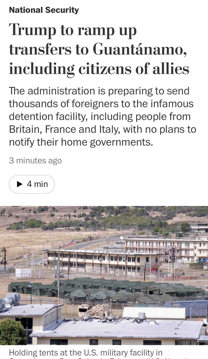 ترامب ينوي إرسال مواطنين من دول حليفة مثل بريطانيا وفرنسا إلى غوانتانامو بسبب مخالفتهم قوانين الهجرة 
المصدر: واشنطن بوست