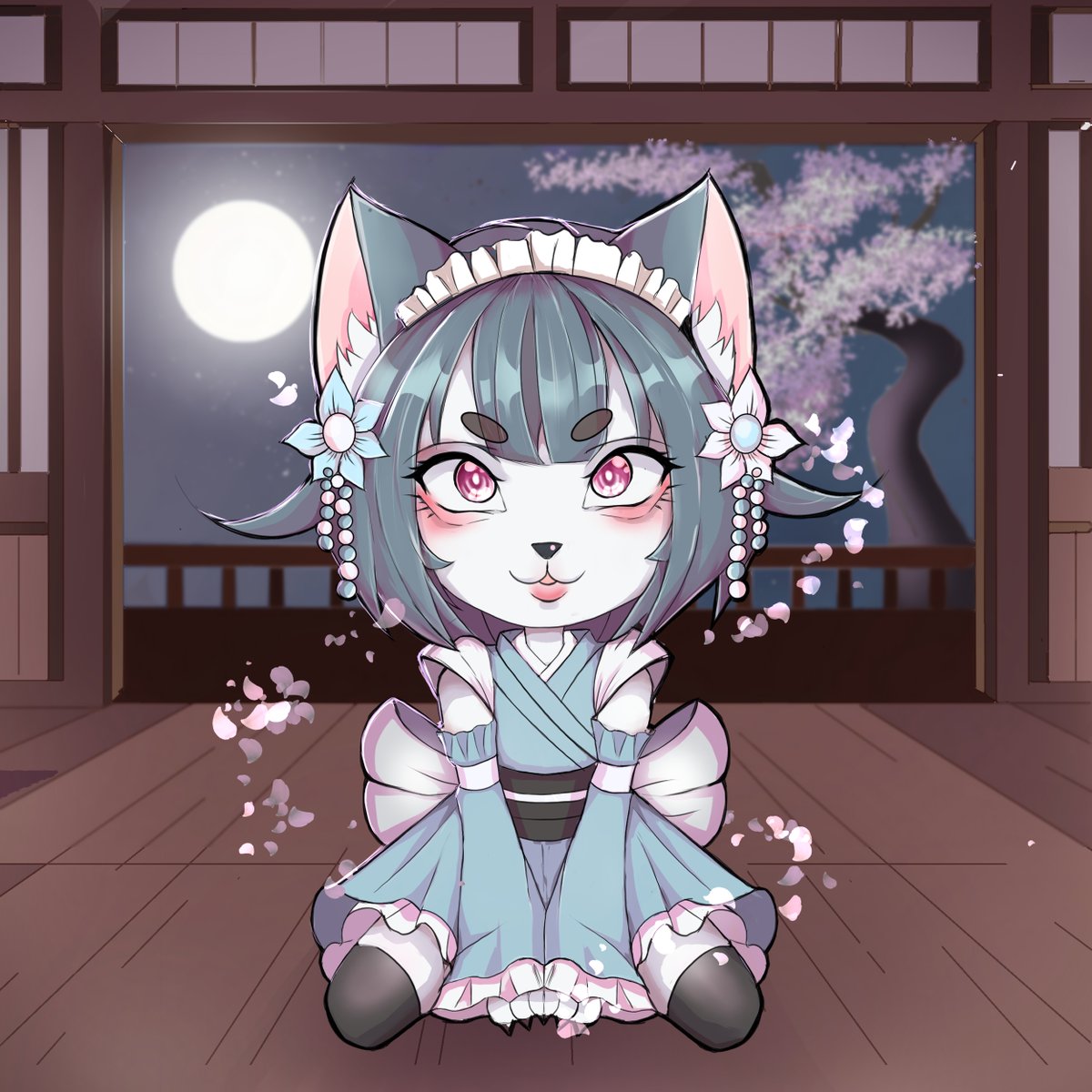 back_bull_arts's tweet image. A sweet neko maid under the full moon and falling cherry blossoms 🌸
Hope you like her! ✨
"Practicing a softer coloring style – feedback is welcome! 💬"
#digitalart #animeart #catgirl #maidcharacter #chibiart #kawaiiart #furryart #kemonoart #OC #illustration