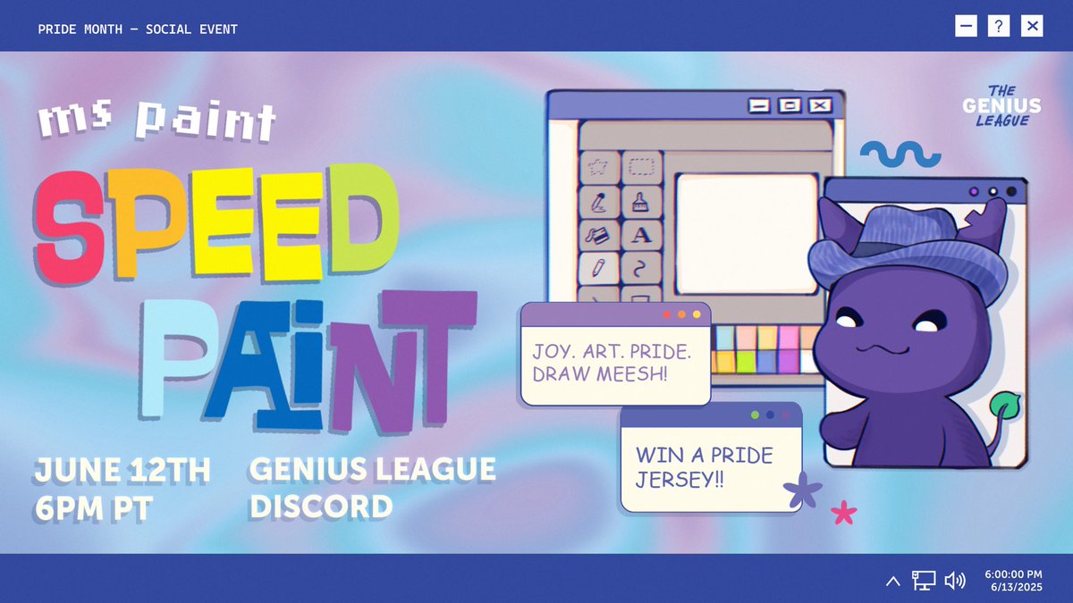 Join us for a creative night as we speed-draw Meesh and vote for our favorite masterpiece! Top artist wins a Pride jersey! 🤩

🗓️ June 13th @ 6PM PT
📍 Genius League Discord (LINK IN BIO)