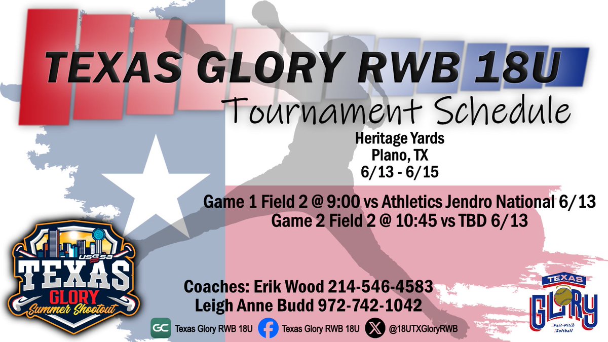Texas Glory RWB 18U is back at again this weekend playing in the 2025 Texas Glory Summer Shootout. Come out and support you favorite RWB players!