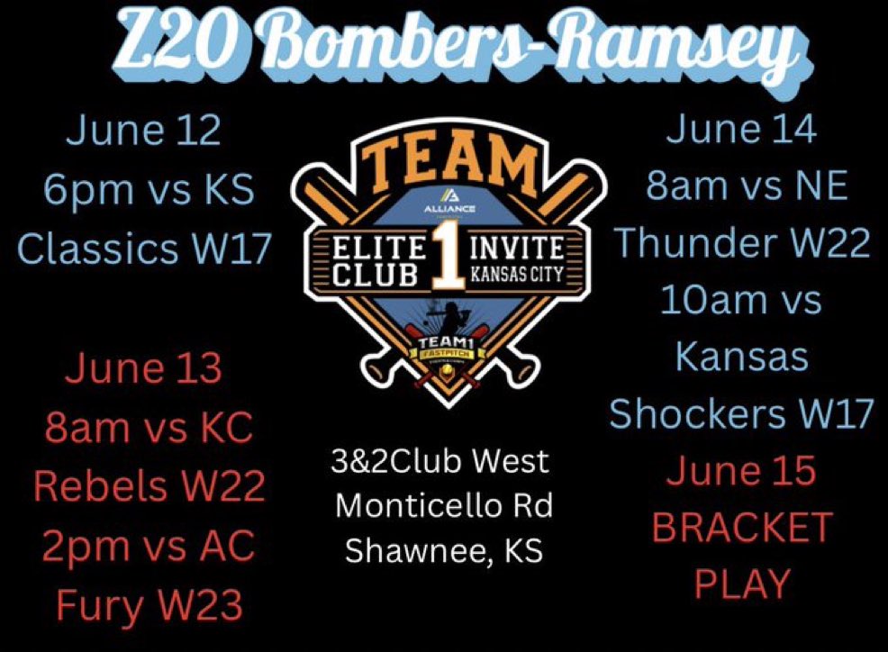 Back in KC this year!! Come out and watch! 💙❤️
<a href="/18uBombers/">Bombers softball 18u Ramsey</a> <a href="/CoachJenSewell/">Coach Jen Sewell</a> <a href="/Coach_Tarter/">Heather Tarter</a> <a href="/CoachGill_MSU/">Ashley Gilland</a> <a href="/coach_orsburn/">Taylor Orsburn-Siefert</a> <a href="/UKCoachHimes/">Kristine Himes</a> <a href="/UKCoachLawson/">Rachel Lawson</a> <a href="/CoachConnoyer/">Christy Connoyer</a> <a href="/FullCountjj/">jeff jackson</a> <a href="/CoachStanton/">Shonda Stanton</a> <a href="/Shafferrr/">Samantha Mendez (Shaffer)</a> <a href="/ICladybluesSB/">Illinois College SB</a> <a href="/Coach_Kramos/">Tina Kramos</a> <a href="/Coachmun/">Mat Mundell</a>