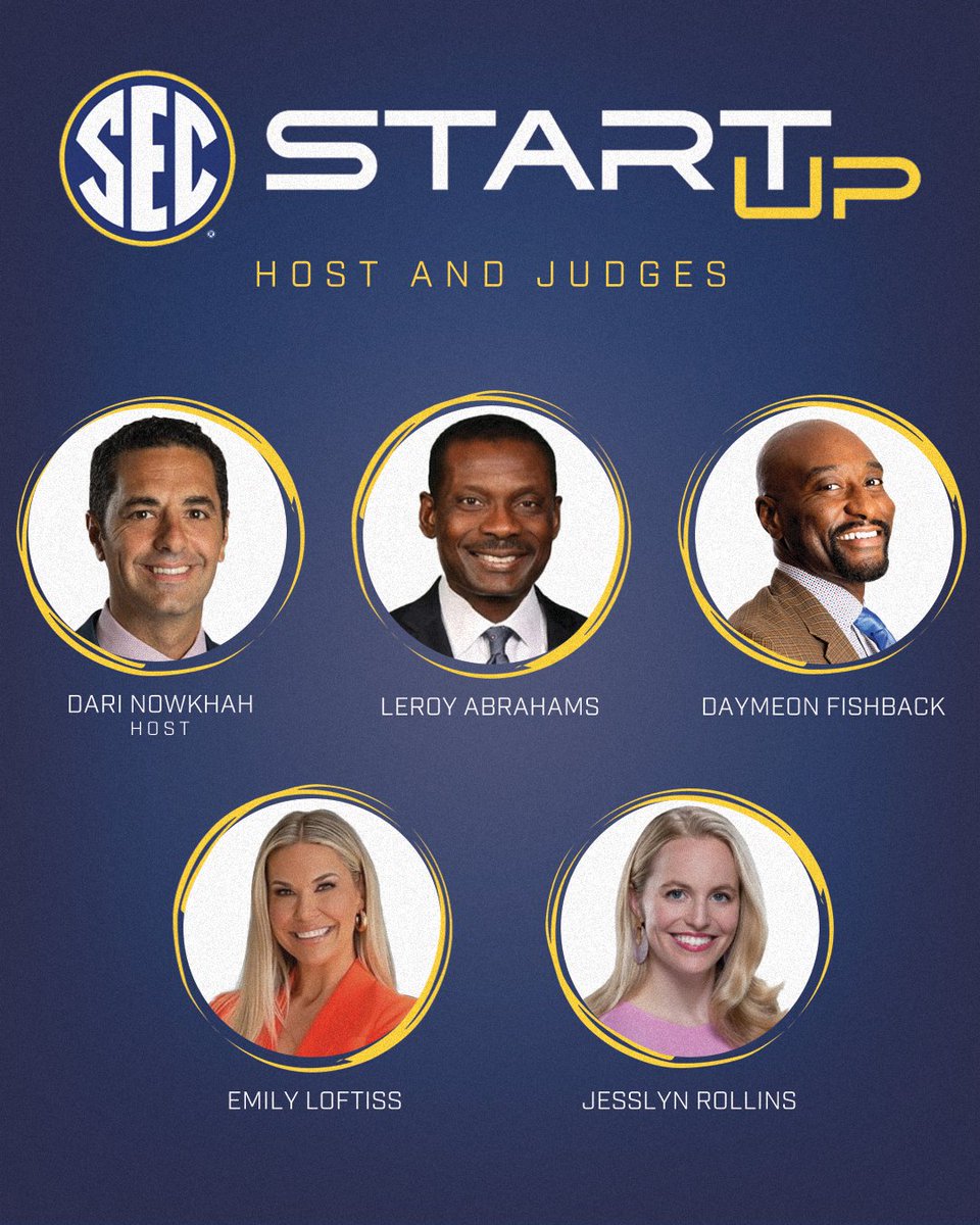 SEC Academics (@thesecu) on Twitter photo .<a href="/SECNetwork/">SEC Network</a>'s <a href="/ESPNDari/">Dari Nowkhah</a> will host this year's <a href="/SEC/">Southeastern Conference</a> Start Up, as student-athletes pitch their business ideas to a panel of distinguished judges:
💵 Leroy Abrahams, head of Community Affairs at <a href="/RegionsBank/">Regions Bank</a>
🏀 Daymeon Fishback, businessman and ESPN/SEC Network analyst
👗 Emily .<a href="/SECNetwork/">SEC Network</a>'s <a href="/ESPNDari/">Dari Nowkhah</a> will host this year's <a href="/SEC/">Southeastern Conference</a> Start Up, as student-athletes pitch their business ideas to a panel of distinguished judges:
💵 Leroy Abrahams, head of Community Affairs at <a href="/RegionsBank/">Regions Bank</a>
🏀 Daymeon Fishback, businessman and ESPN/SEC Network analyst
👗 Emily