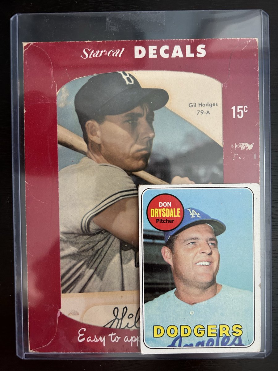 As a collector, I like to have at least 1 of every vintage yr &amp; card type, even if some aren’t cards. Got this ‘52 Decal of #Dodgers HOFer Gil Hodges recently. Wanted to get 1 w/ the envelope/sleeve still on it. I didn’t realize how large these were! A great add-on to my Gil PC.