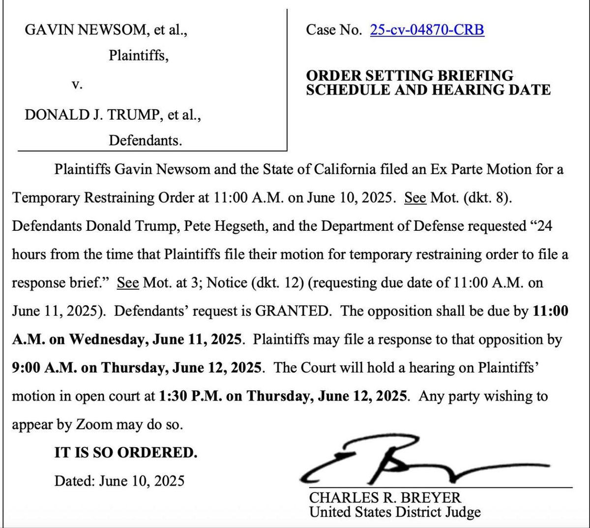 Judge rejects California governor's request to stop Trump from using Marines and National Guard to quell Los Angeles riots