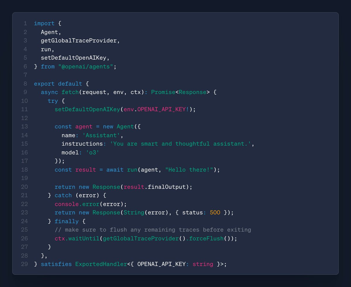 The experience of using the OpenAI Agents SDK for all you Cloudflare Workers developers should be much better in the latest release. Right on time to make use of that 80% price cut of o3!

Thank you <a href="/threepointone/">sunil pai</a> for the help!