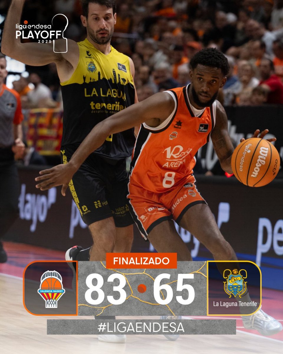 🏀 Valencia Basket vence 83-65 a La Laguna Tenerife en semifinales #ACB. Jones (14), Badio (5) y Montero (16) brillan, Pradilla domina dentro. El #CBCanarias resiste con Doornekamp (17), pero cae. Próximo duelo, el jueves en La Fonteta. #LigaEndesa #Semifinales #TGR