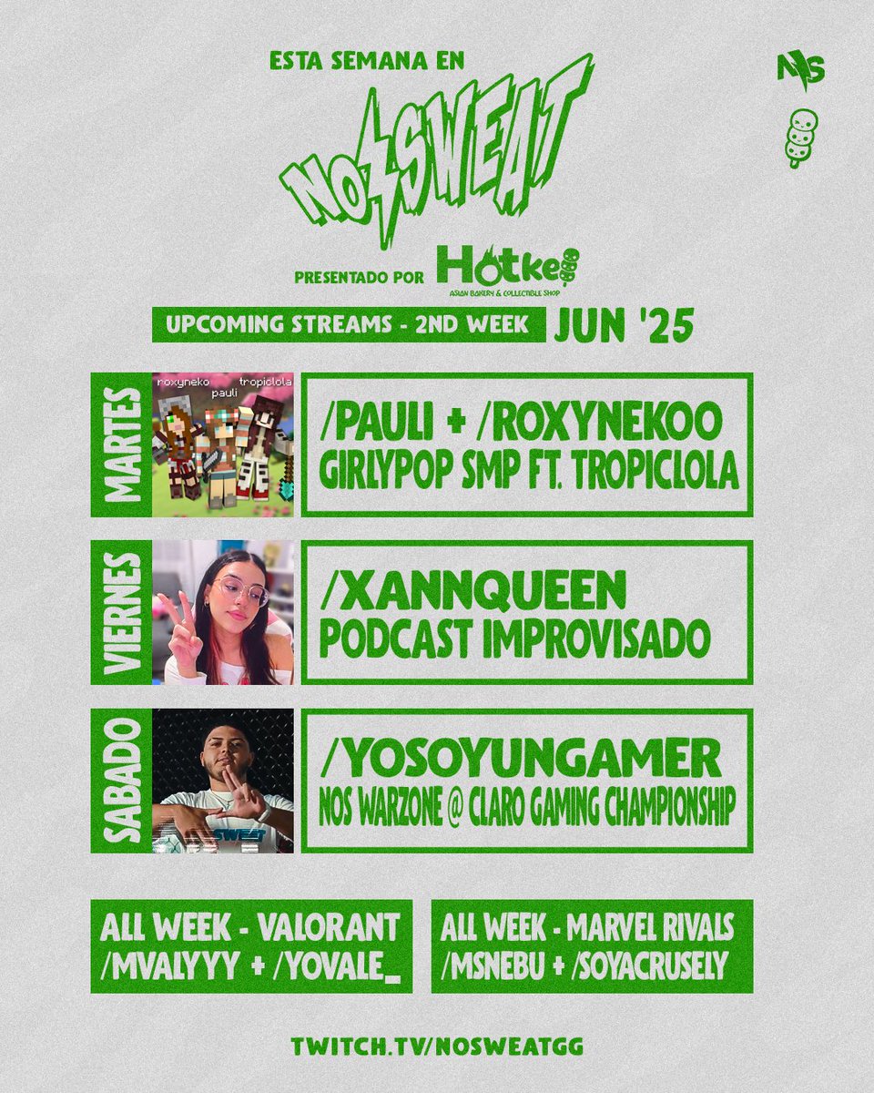 NO⚡️SWEAT (@ggnosweat) on Twitter photo #ThisWeekEnNOS seguimos con las girlypops en Minecraft HOY✨️ y cerramos con los COD Boys directamente desde <a href="/elcentrodetodo/">Plaza Las Américas</a> ⚡️🇵🇷
Presentado por Hotkei 🍰❤️ #ThisWeekEnNOS seguimos con las girlypops en Minecraft HOY✨️ y cerramos con los COD Boys directamente desde <a href="/elcentrodetodo/">Plaza Las Américas</a> ⚡️🇵🇷
Presentado por Hotkei 🍰❤️