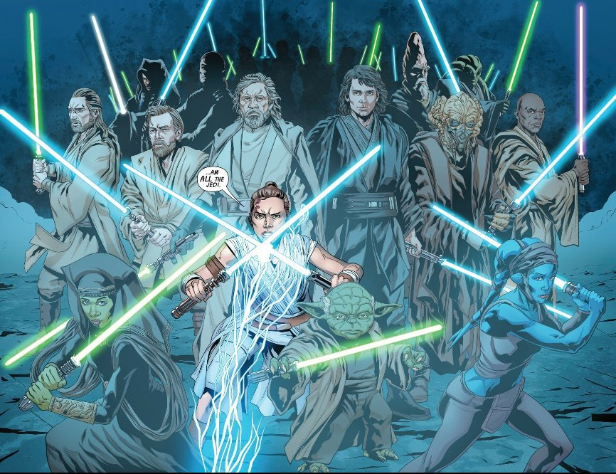 SombradeImperio's tweet photo. ¡JEDI VS PALPATINE!  🔥🔥
Se ha liberado por fin el momento final del comic del Ascenso de Skywalker: "Yo soy todos los Jedi" esto con Rey Skywalker enfrentando al Emperador Palpatine en Exegol acompañada por fantasmas del pasado entre ellos: Luke, Anakin, Yoda, Obi Wan y Más. https://t.co/dUExm0mSWe