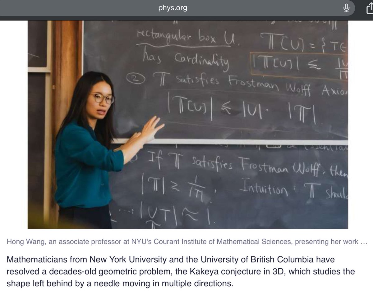 In 1917, a Japanese mathematician, Sōichi Kakeya, asked a simple question that have baffled the greatest minds for more than a century.

Now, a Chinese woman, Hong Wang, has solved it.

Hey America, keep underestimating China.