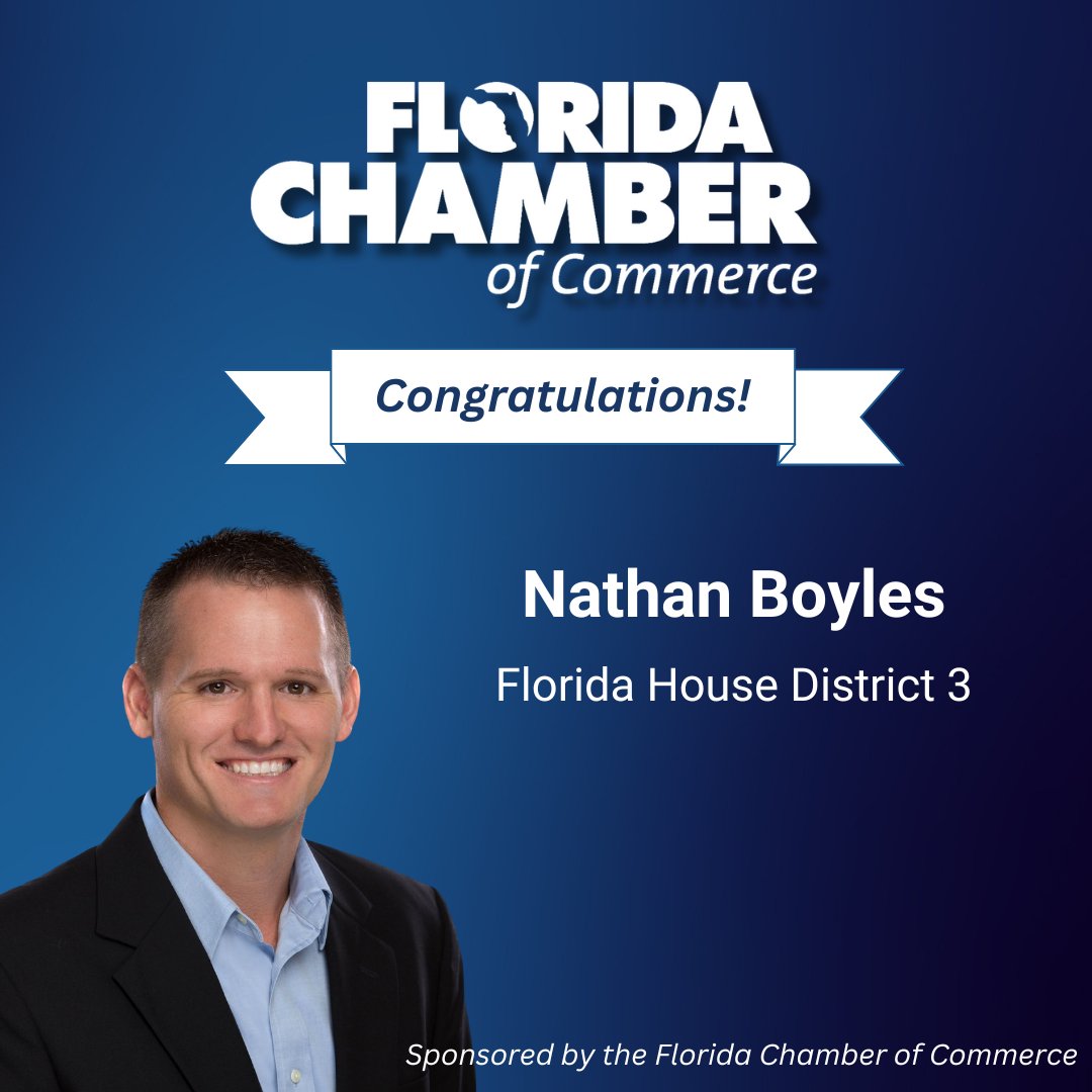 FLChamber's tweet image. 👏Congratulations, Nathan Boyles, on your election victory! The @FLChamber was proud to endorse your candidacy, and we look forward to partnering with you in growing Florida to a top 10 global economy by #2030.
